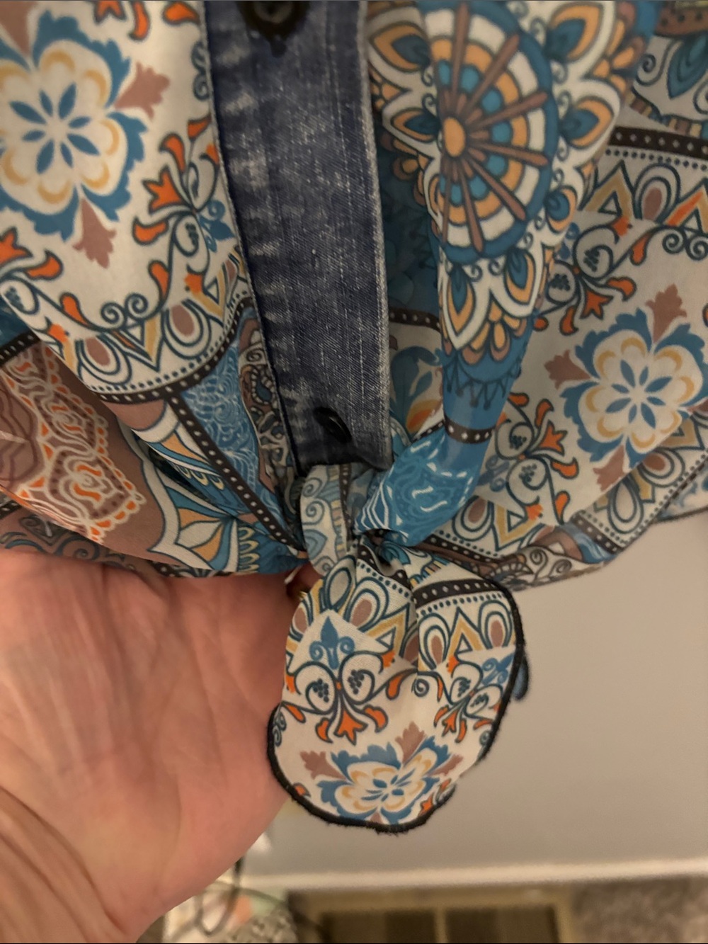 A.Z.IBoho Patchwork Button-Front Shirt - Blue & Orange - Picture 10 of 12